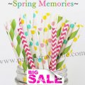 200pcs SPRING MEMORIES Themed Paper Straws Mixed