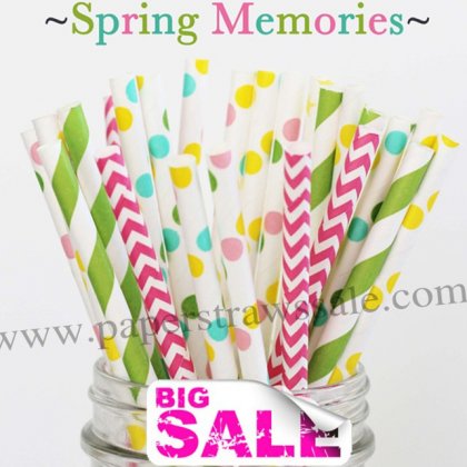 200pcs SPRING MEMORIES Themed Paper Straws Mixed [themedstraws102]