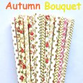 100 Pcs/Box Mixed Red Yellow Gold Autumn Bouquet Paper Straws