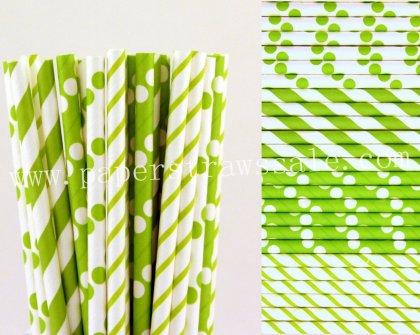 200pcs Lime Green Party Paper Straws Mixed