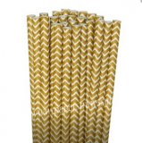 Gold Chevron Print Paper Straws 500pcs