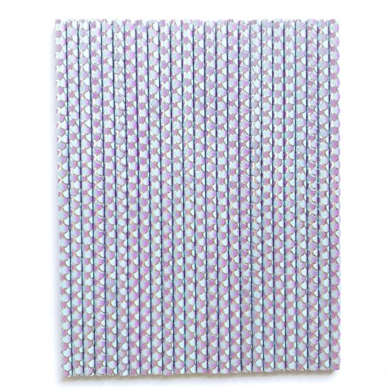 Mermaid Purple Silver Foil Scale Paper Straws 500 pcs - Click Image to Close