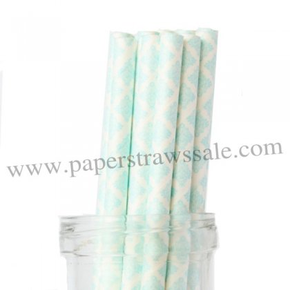 Light Blue Damask Paper Straws 500pcs [dapaperstraws002]