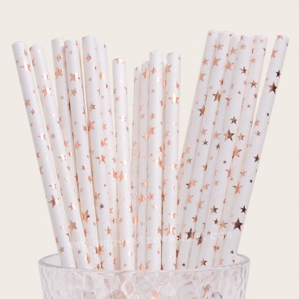 Assorted Star Paper Straws Rose Gold Foil 500 pcs [foilstraws065]