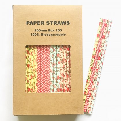 100 Pcs/Box Mixed Garden Floral Flower Bouquet Paper Straws