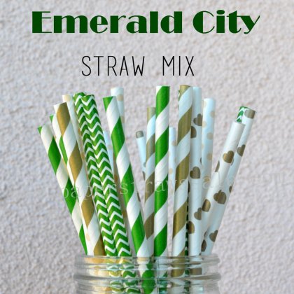 200pcs Emerald City Themed Paper Straws Mixed [themedstraws224]