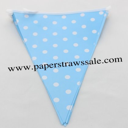 Blue Polka Dot Paper Bunting Flags 20 Strings [paperflags007]