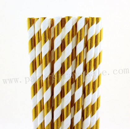 Metallic Gold Stripe Foil Paper Straws 500pcs [npaperstraws103]