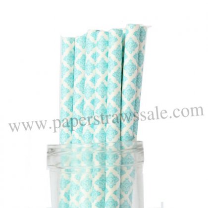 Party Paper Straws Aqua Damask 500pcs [dapaperstraws017]