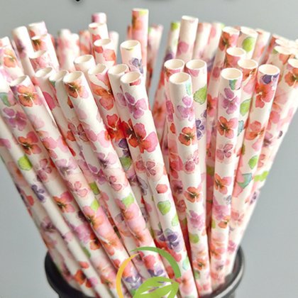 Colorful Watercolor Floral Paper Straws 500 pcs [fpaperstraws017]