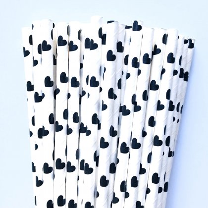Black Heart Party Paper Straws 500 Pcs