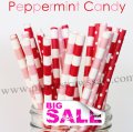 200pcs PEPPERMINT CANDY Theme Paper Straws Mixed