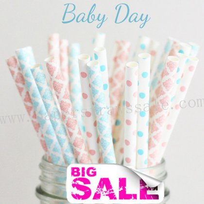 200pcs Baby Day Themed Paper Straws Mixed [themedstraws192]