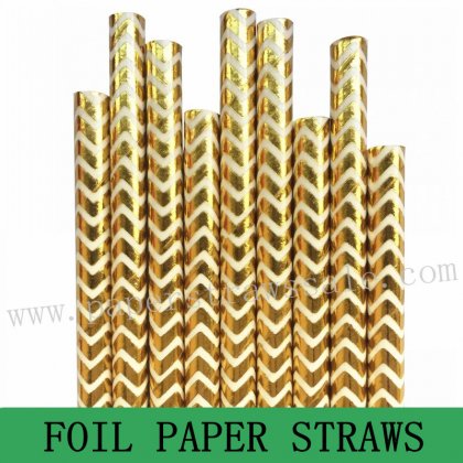 Metallic Gold Foil Chevron Paper Straws 500pcs [foilstraws001]