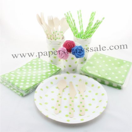 193 pieces/lot Party Dinnerware Set Green Polka Dot