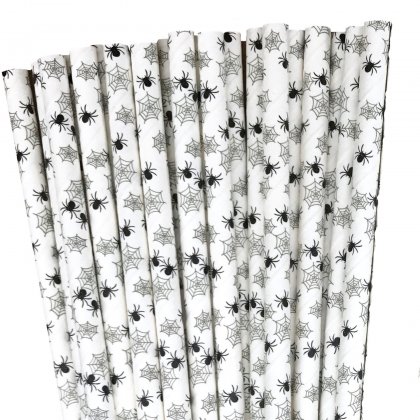 Halloween Black Cobweb Spider Web Paper Straws 500 pcs
