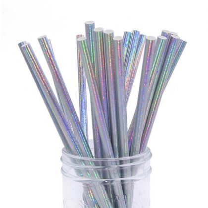 Foil Rainbow Silver Iridescent Paper Straws 500 pcs [iridescentstraws005]