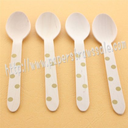 Gold Polka Dot Print Wooden Spoons 100pcs [wspoons020]