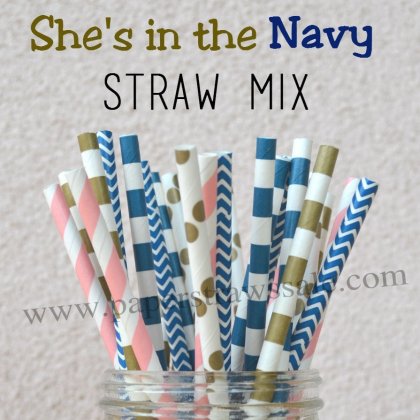 250pcs She's In the Navy Paper Straws Mixed [themedstraws034]