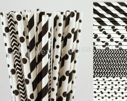 200pcs Black and White Party Paper Straws Mixed [themedstraws274]