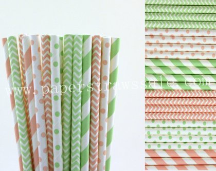 300pcs Pink and Mint Party Paper Straws Mixed [themedstraws249]