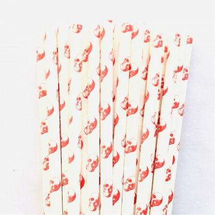 Halloween Pirate Dead Red Skull Paper Straws 500 Pcs