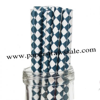 Navy Harlequin Diamond Paper Drinking Straws 500pcs