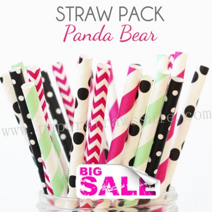 250pcs PANDA Bear Themed Paper Straws Mixed [themedstraws196]