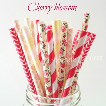 250pcs CHERRY BLOSSOM Garden Paper Straws Mixed [themedstraws302]