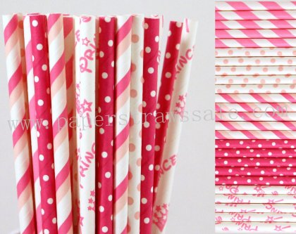 250pcs Pink Princess Party Paper Straws Mixed [themedstraws293]