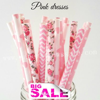250pcs PINK DRESSES Themed Paper Straws Mixed [themedstraws303]