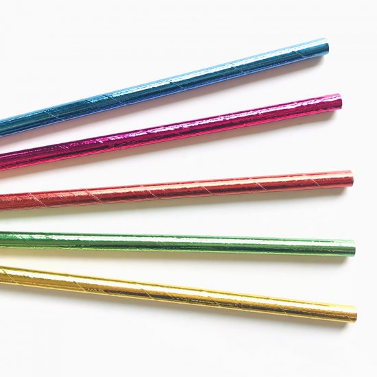 100 Pcs/Box Mixed Colorful Foil Metallic Rainbow Paper Straws - Click Image to Close