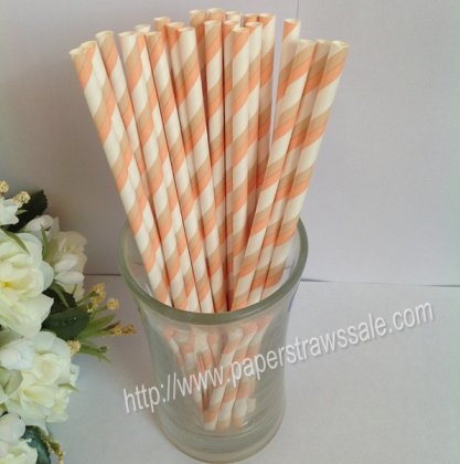 Coral&Tan Striped Paper Drinking Straws 500pcs [npaperstraws015]