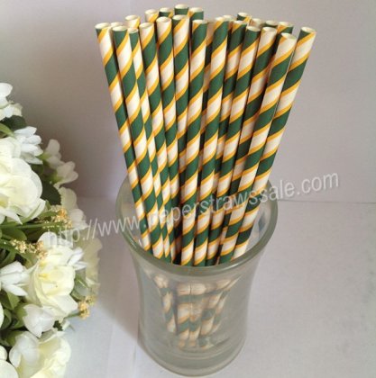 Dark Green and Thin Yellow Striped Paper Straws 500pcs