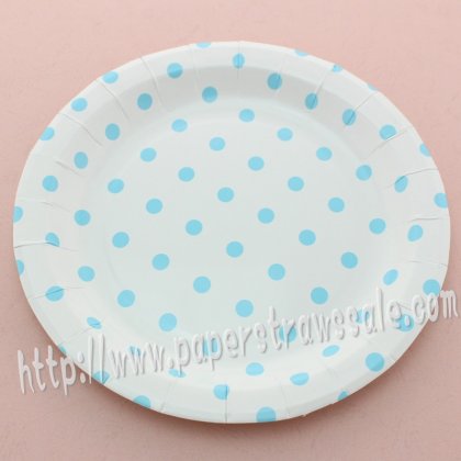 9" Round Paper Plates Blue Polka Dot 60pcs [rpplates008]