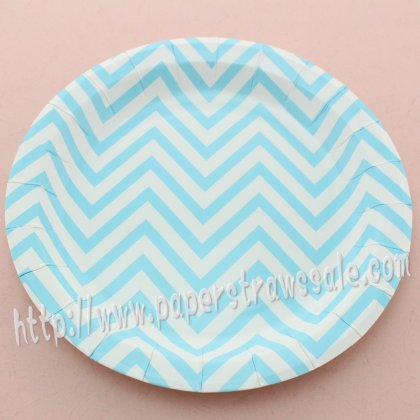 9" Round Paper Plates Blue Chevron 60pcs [rpplates009]