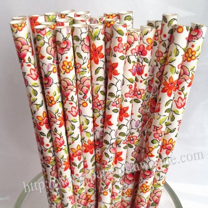 Colorful Flower Print Paper Drinking Straws 500pcs [npaperstraws007]