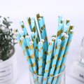 Gold Foil Polka Dot Light Blue Paper Straws 500 pcs