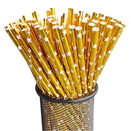 Metallic Gold Foil With Star Paper Straws 500 pcs