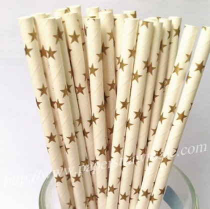 Paper Straws Printed with Gold Star 500pcs [npaperstraws030]