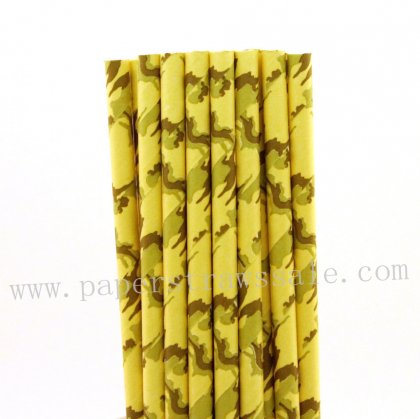 Camo Yellow Patterned Paper Straws 500pcs [camostraws005]