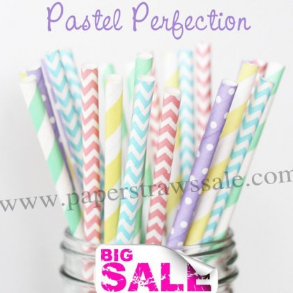 250pcs PASTEL PERFECTION Themed Paper Straws Mixed [themedstraws116]
