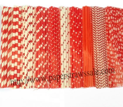 Red Christmas Paper Straws 2000pcs Mixed 10 Design [mxpaperstraws003]