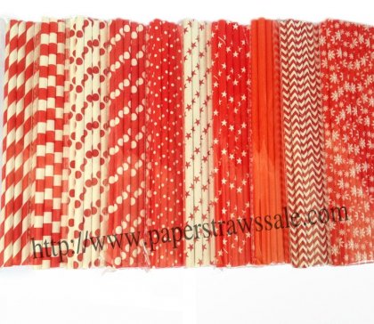 Red Christmas Paper Straws 2000pcs Mixed 10 Design