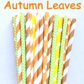 100 Pcs/Box Mixed Thanksgiving Fall Autumn Leaves Paper Straws