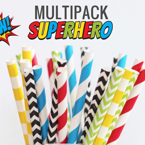 100 Pcs/Box Mixed Superhero Party Paper Straws - Click Image to Close