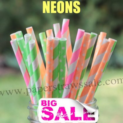 250pcs NEON Fluorescent Paper Straws Mixed [themedstraws124]