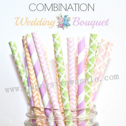 250pcs WEDDING BOUQUET Paper Straws Mixed [themedstraws174]