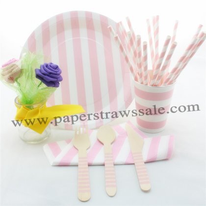 168 pieces/lot Pink Striped Party Tableware Set [tablewareset005]