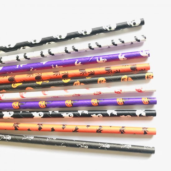100 Pcs/Box Mixed Party Halloween Boo To You Paper Straws - Click Image to Close
